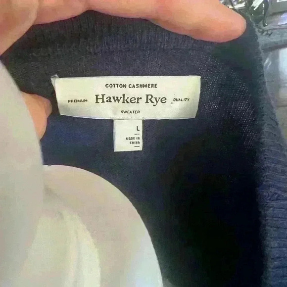 Hawker Rye men’s Cashmere Blend navy crew neck sweater Large. - Picture 5 of 7